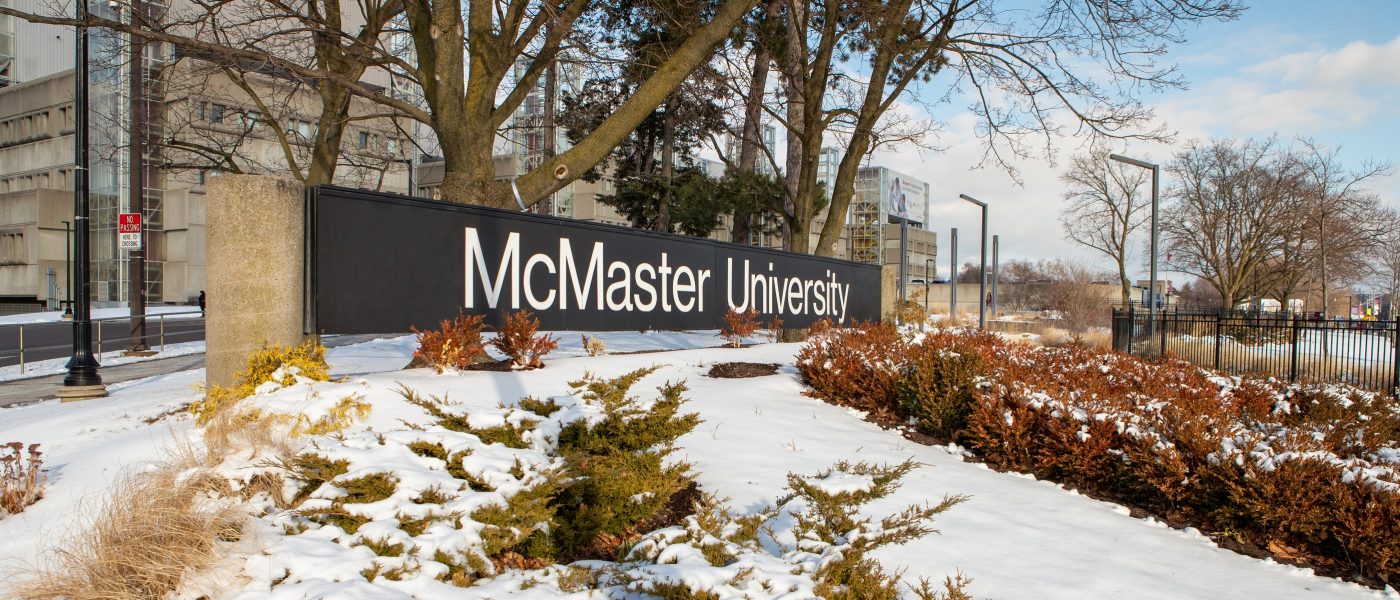 McMaster sign in winter