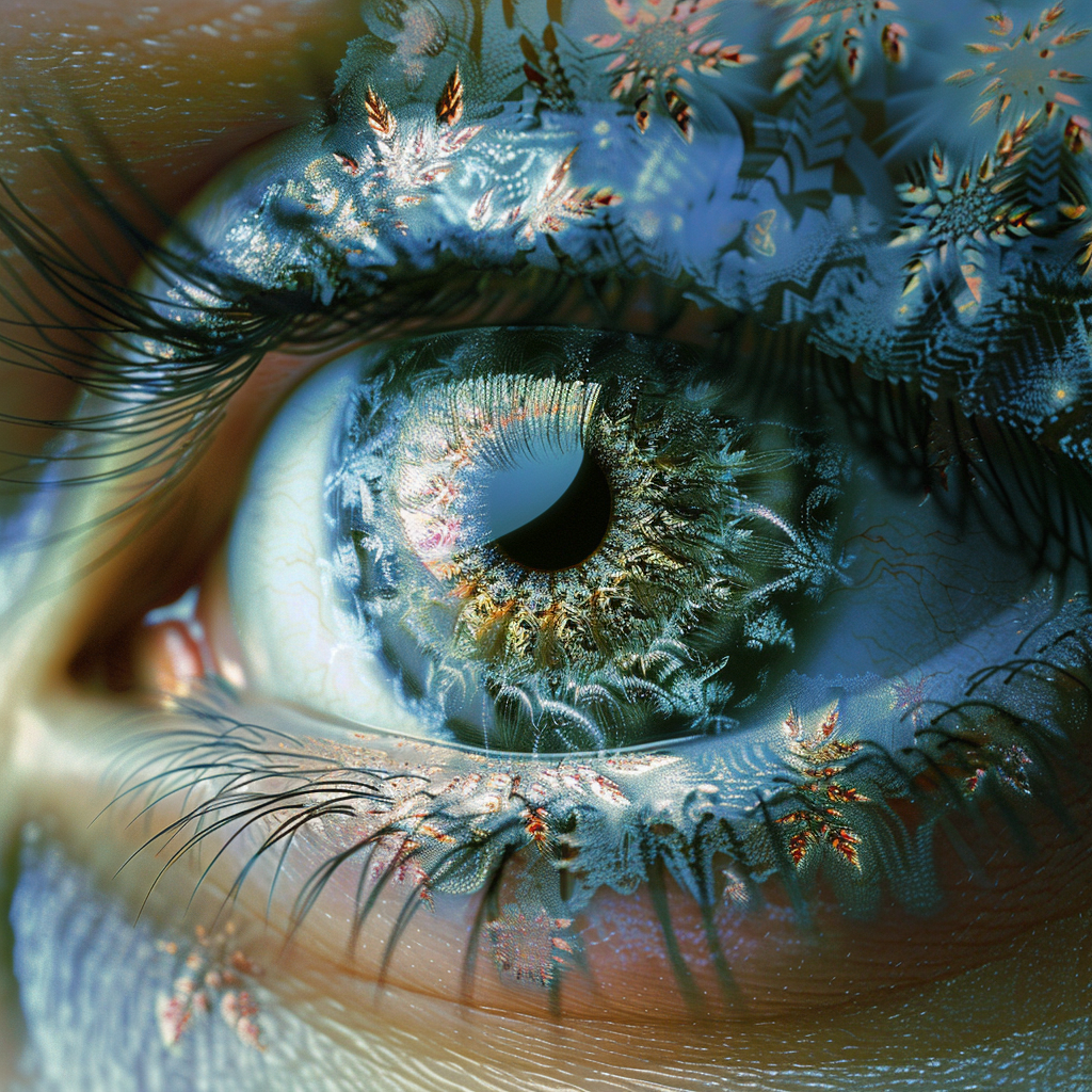 the eye of a beautiful woman, with the iris made out of an intricate fractal